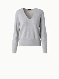 AKRIS Cashmere Lurex Ribbed V-Neck Knit Pullover -AKRIS sale 696473 8d7b1b5b a84f 4aad af8a ca730c8bb21a