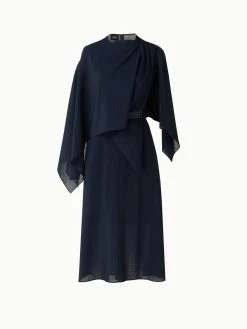 AKRIS Draped Midi Wool Crêpe Dress