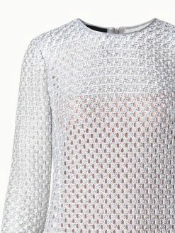 AKRIS Metallic Lurex Cotton Crochet Embroidery Sheath Dress -AKRIS sale 716581