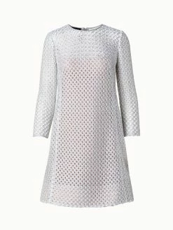 AKRIS Metallic Lurex Cotton Crochet Embroidery Sheath Dress