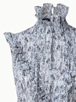 AKRIS Cotton Voile Blouse With Croquis Print And Ruffles -AKRIS sale 739140