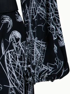 AKRIS Silk Kaftan Dress With Croquis Druck -AKRIS sale 740245