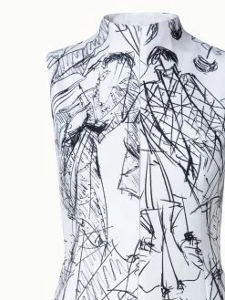 AKRIS Cotton Silk Double-Face Sheath Dress With Croquis Druck -AKRIS sale 740281