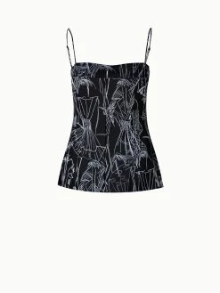 AKRIS Techno Tulle Top With Croquis Embroidery