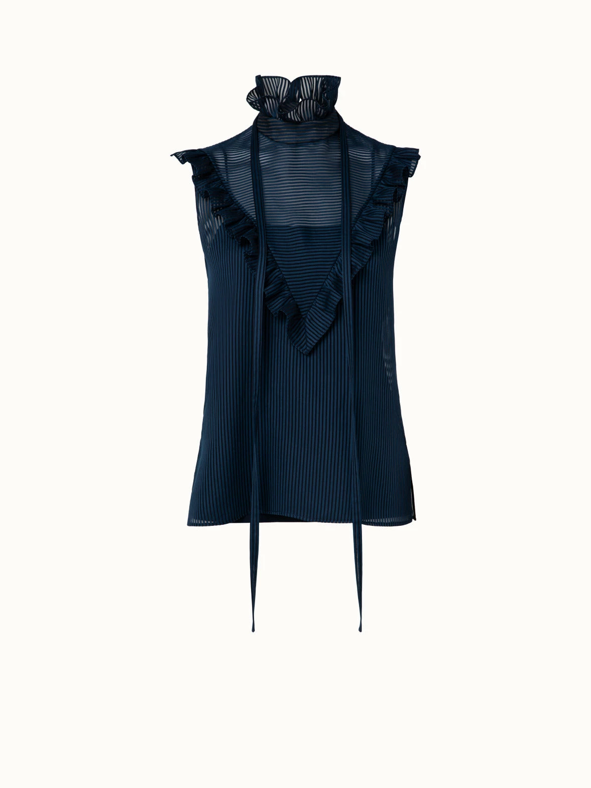 AKRIS Striped Cotton Silk Organza Blouse With Ruffles 3 AKRIS Striped Cotton Silk Organza Blouse With Ruffles - Image 3