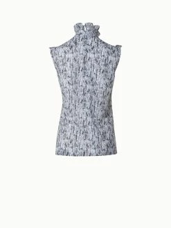 AKRIS Cotton Voile Blouse With Croquis Print And Ruffles -AKRIS sale 741013