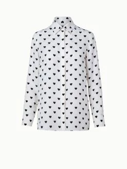 AKRIS Silk Crêpe Tunic Blouse With Hearts Jacquard And Print