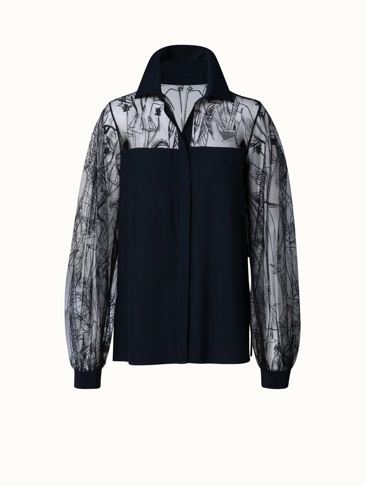 AKRIS Silk Crêpe And Croquis Embroidery Blouse 3 AKRIS Silk Crêpe And Croquis Embroidery Blouse - Image 3