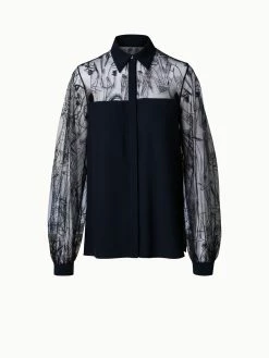 AKRIS Silk Crêpe And Croquis Embroidery Blouse