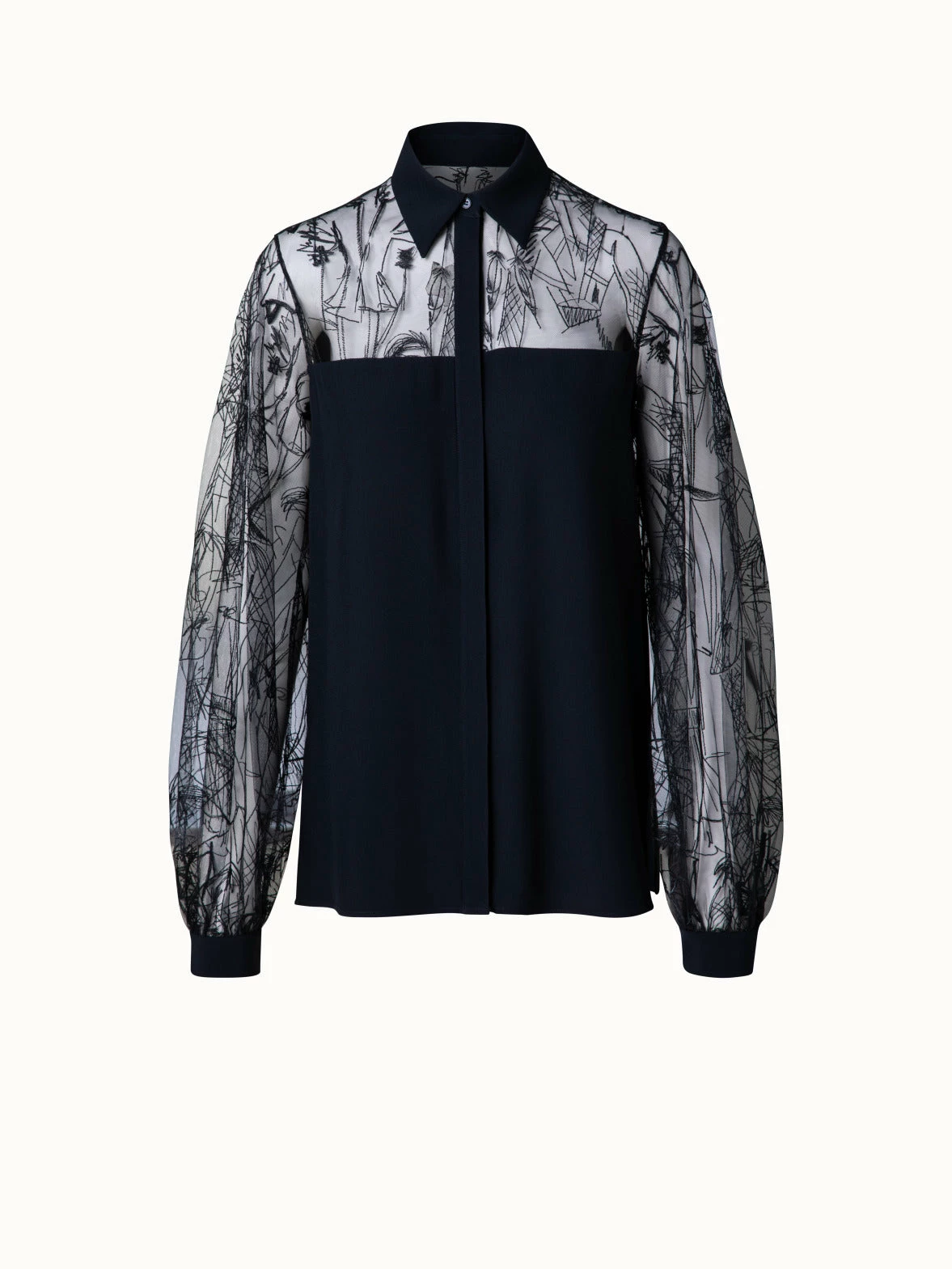 AKRIS Silk Crêpe And Croquis Embroidery Blouse 1 AKRIS Silk Crêpe And Croquis Embroidery Blouse