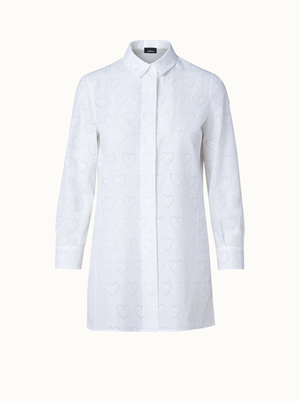 AKRIS Cotton Poplin Tunic Blouse With Hearts Broderie Anglaise 3 AKRIS Cotton Poplin Tunic Blouse With Hearts Broderie Anglaise - Image 3