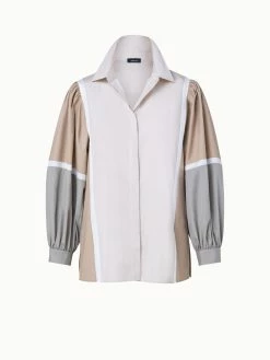 AKRIS Cotton Poplin Colorblock Blouse