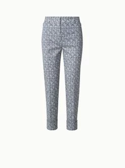 AKRIS Cotton Stretch Tapered Pants With Croquis Print