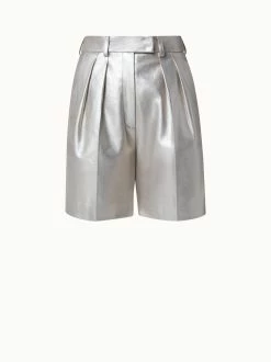 AKRIS Pearlized Lambskin Leather Bermuda Shorts