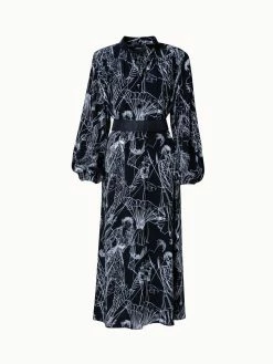 AKRIS Silk Kaftan Dress With Croquis Druck -AKRIS sale 741328