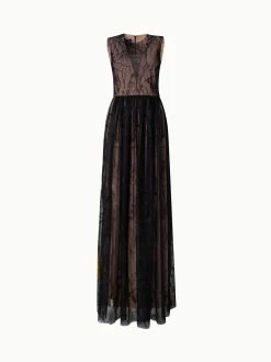 AKRIS Techno Tulle Gown With Croquis Embroidery