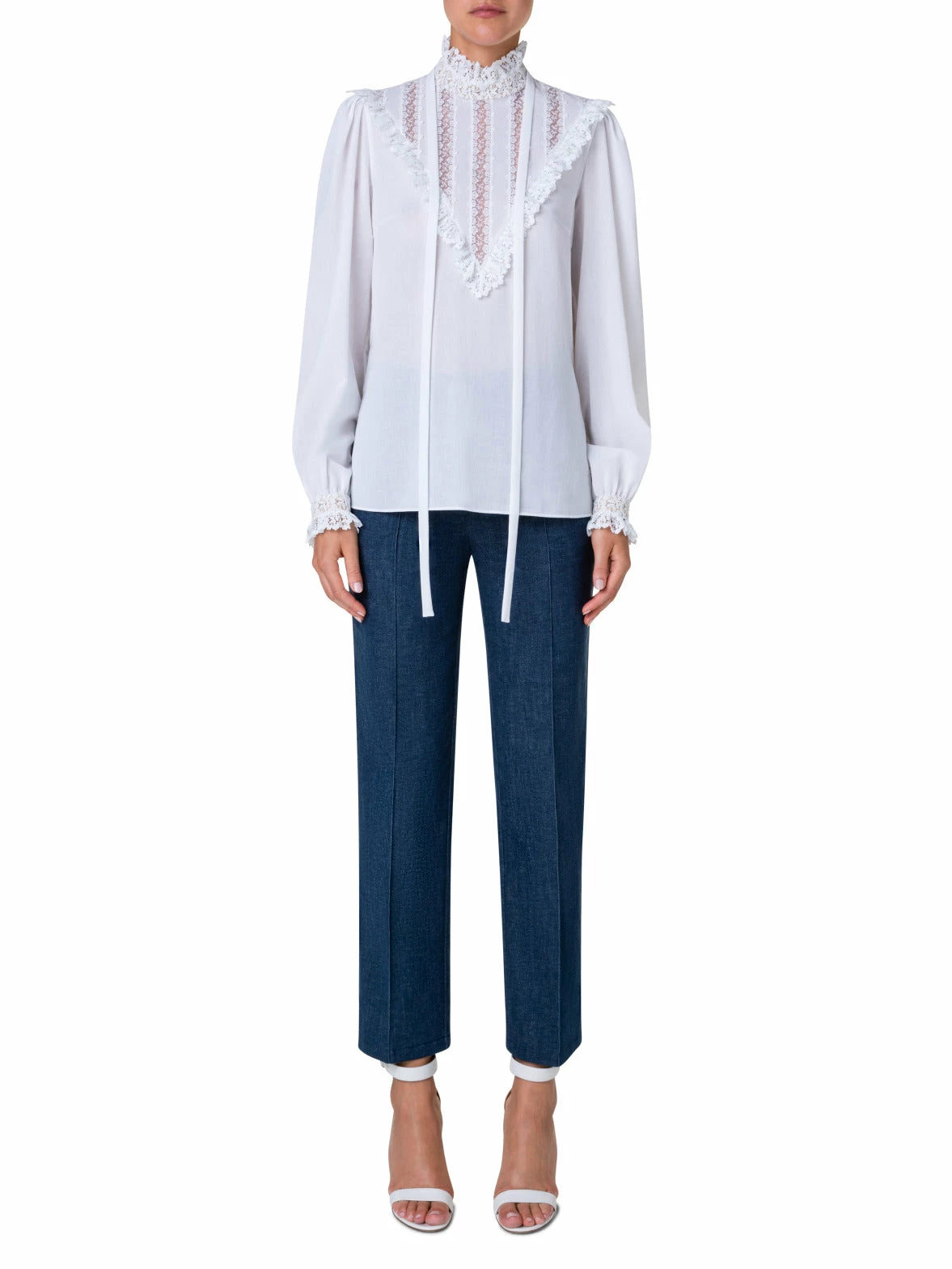 AKRIS Cotton Crêpe And Lace Blouse 9 AKRIS Cotton Crêpe And Lace Blouse - Image 9