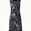 AKRIS Cotton Silk Double-Face Sheath Dress With Croquis Print