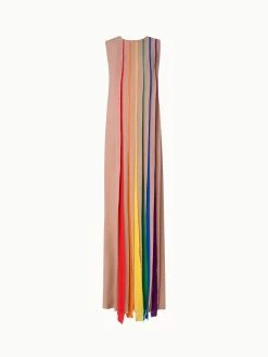 AKRIS Silk Georgette Gown With Multicolor Pleats