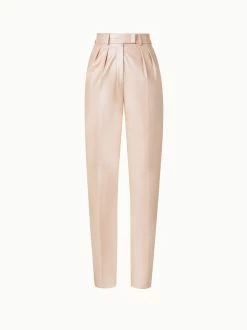 AKRIS Lambskin Leather Pleated Tapered Pants
