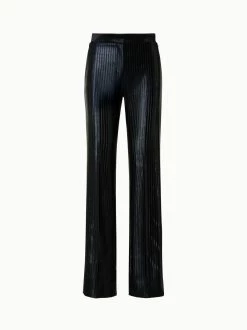 AKRIS Striped Techno Embroidery Straight Leg Pants