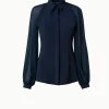 AKRIS Silk Stretch Crêpe Blouse With Transparent Organza Sleeves