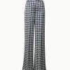 AKRIS Silk Satin Wide Leg Pants With Tweed Check Print