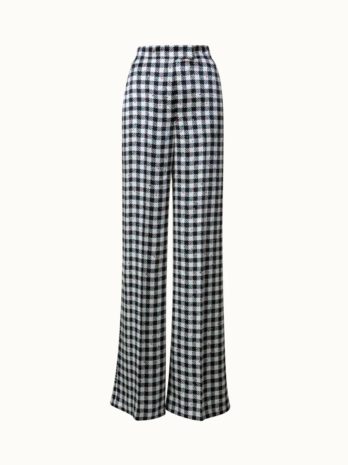 AKRIS Silk Satin Wide Leg Pants With Tweed Check Print 1 AKRIS Silk Satin Wide Leg Pants With Tweed Check Print