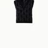 AKRIS Cashmere Cotton Square Fringe Jacquard Knit Pullover