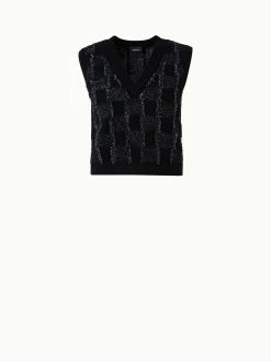 AKRIS Cashmere Cotton Square Fringe Jacquard Knit Pullover