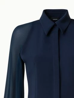 AKRIS Silk Stretch Crêpe Blouse With Transparent Organza Sleeves -AKRIS sale 770485