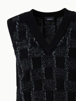 AKRIS Cashmere Cotton Square Fringe Jacquard Knit Pullover -AKRIS sale 771035