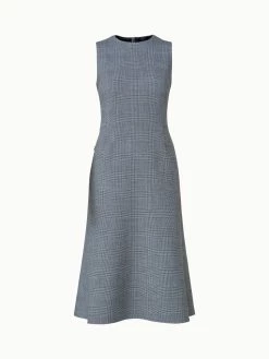 AKRIS Checked Wool Double-Face Midi Dress