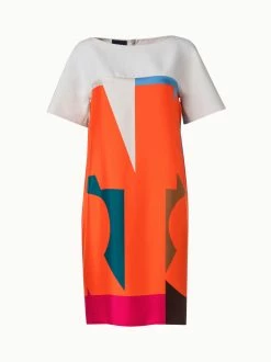 AKRIS Cotton Silk Double-Face Dress With Composed Letters Print