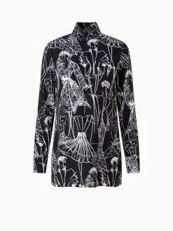AKRIS Silk Crêpe Tunic Blouse With Croquis Print