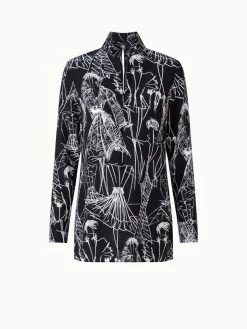 AKRIS Silk Crêpe Tunic Blouse With Croquis Print -AKRIS sale 804755