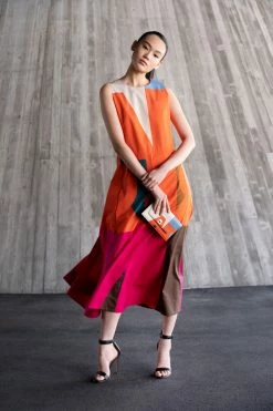 AKRIS Cotton Poplin Midi Dress With Composed Letters Print