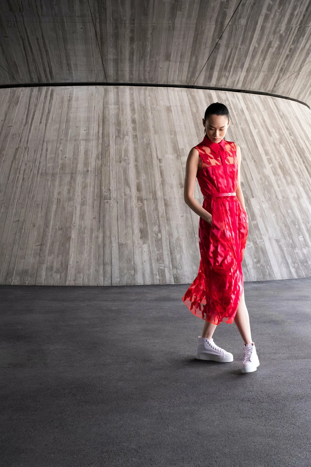 AKRIS Houndstooth Embroidery On Tulle Midi Dress 5 AKRIS Houndstooth Embroidery On Tulle Midi Dress - Image 5