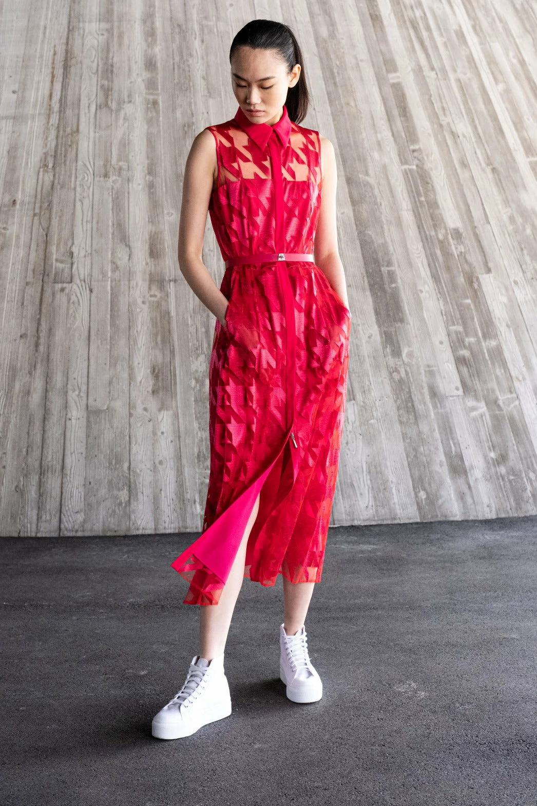 AKRIS Houndstooth Embroidery On Tulle Midi Dress 1 AKRIS Houndstooth Embroidery On Tulle Midi Dress