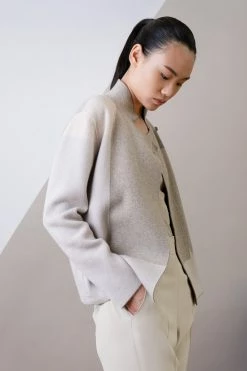 AKRIS Reversible Cashmere Knit Composed Letters Intarsia Double-Face Jacket