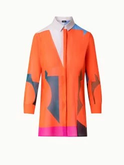 AKRIS Cotton Voile Blouse With Composed Letters Print