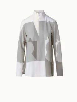 AKRIS Silk Crêpe Blouse With Composed Letters Print