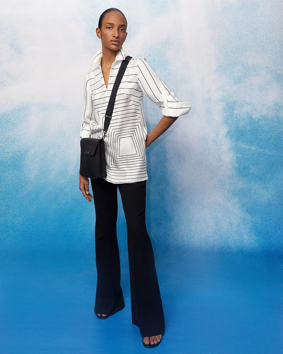 AKRIS Silk Twill Trapezoid Square Print Tunic Blouse 2 AKRIS Silk Twill Trapezoid Square Print Tunic Blouse - Image 2